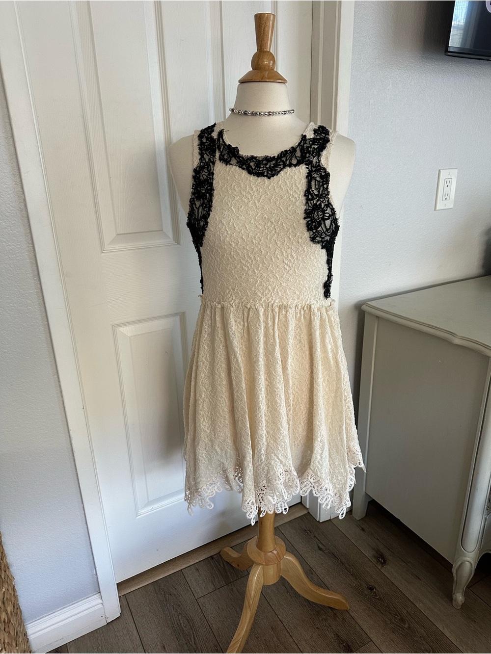 Free People Cream Lace Dress with Black Lace Accents